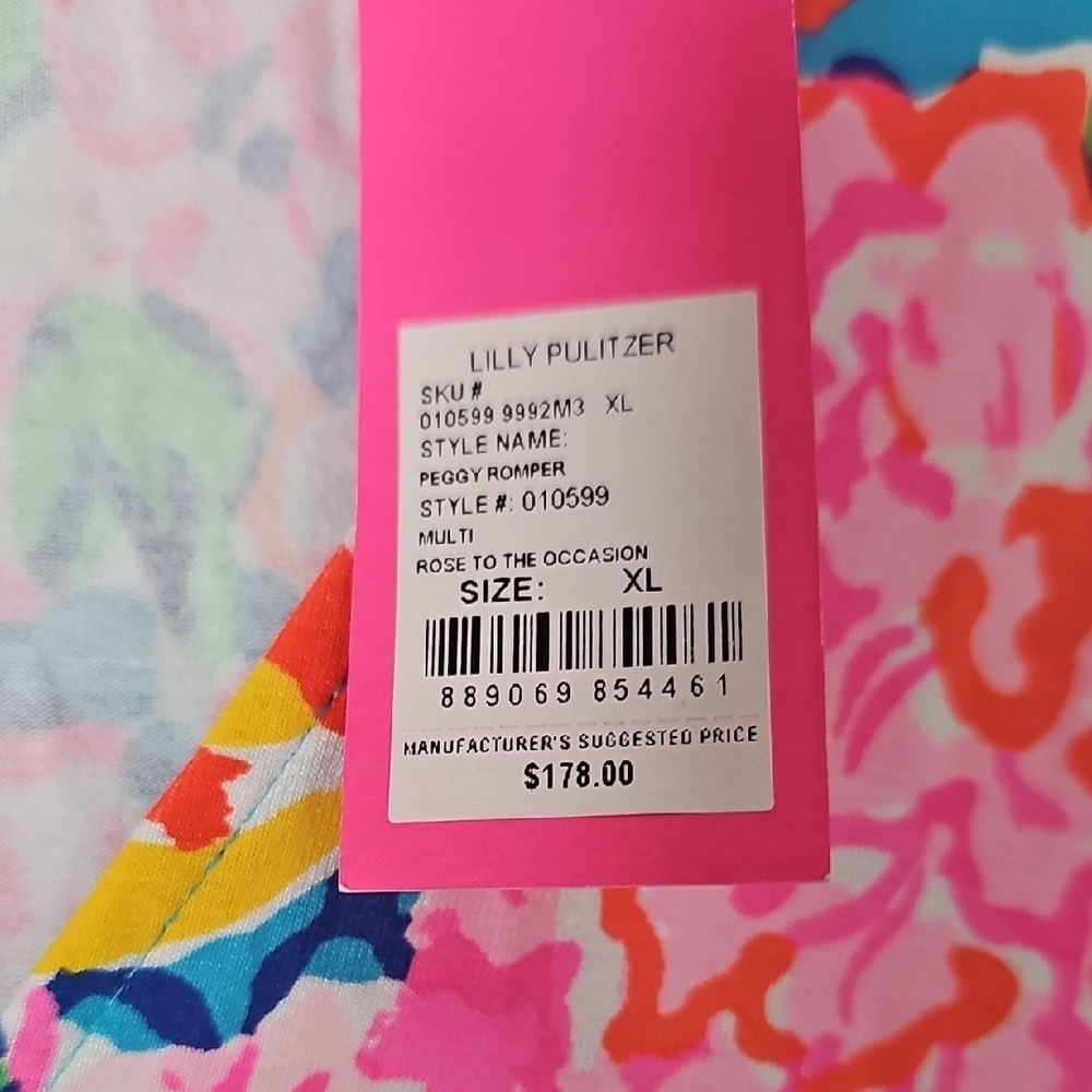 Lilly Pulitzer Peggy Romper Rose To The Occasion Pink and Blue Floral - Picture 2 of 6